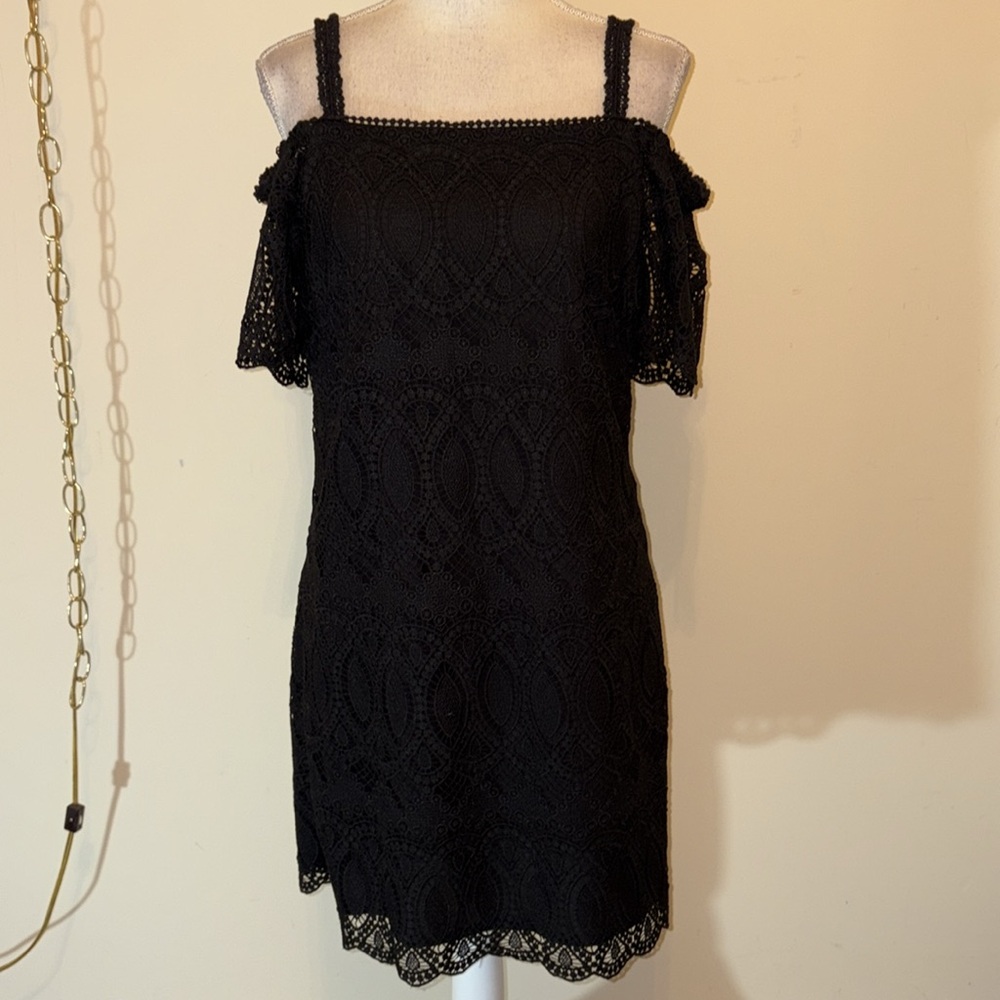 White House Black Market off the shoulder eyelet lace mini dress - Picture 2 of 7